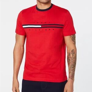 Tommy Hilfiger Men's Regular Fit Flag Embroidered Crew Neck T-Shirt, PrimRed